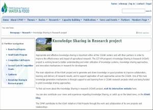 \'Knowledge Sharing in Research\' page on CPWF website