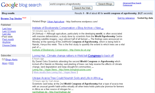 World Congress of Agroforestry on Google Blogs Search