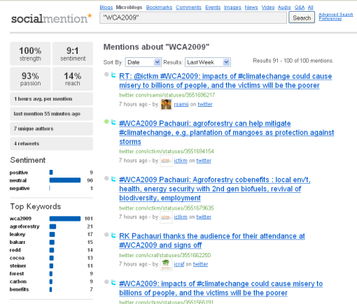 #WCA2009 hashtag search on microblogs via Socialmention.com